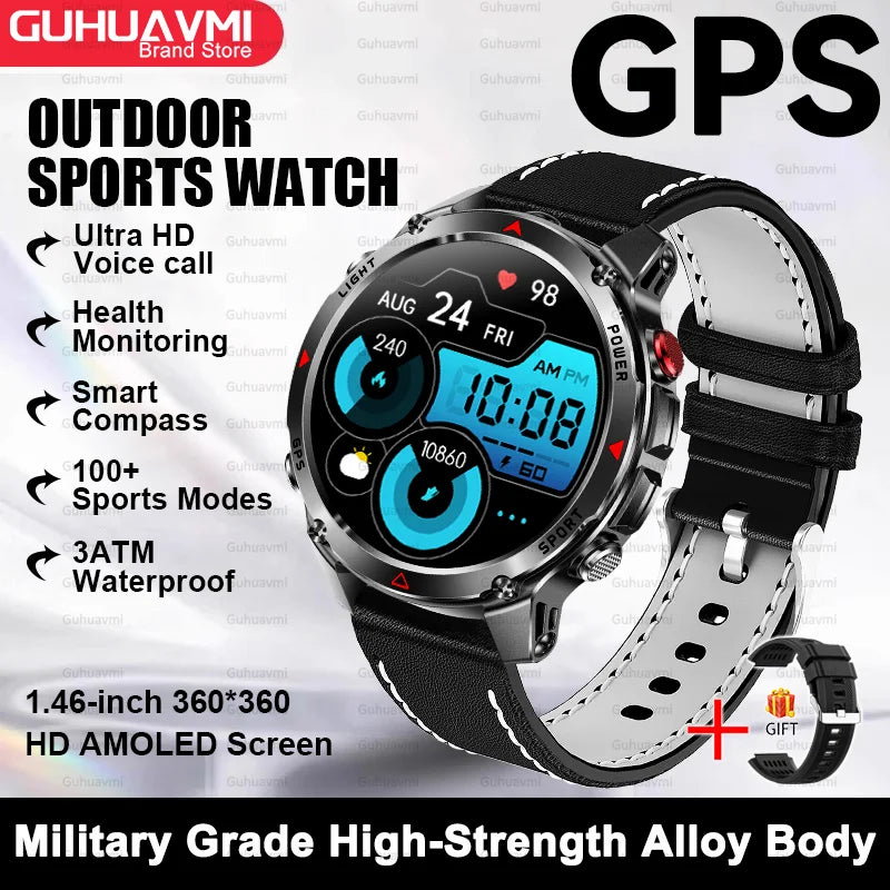 For HUAWEI Built-in GPS&Compass Military smart watches for men 1.46" HD AMOLED Swim Sport Fitness Waterproof BT Call Smartwatch