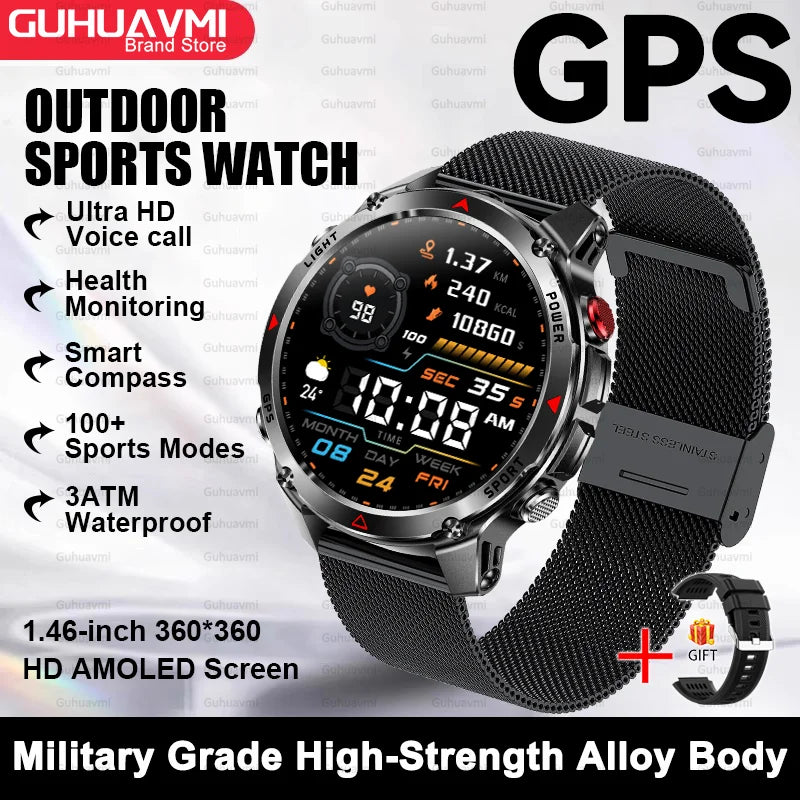 For HUAWEI Built-in GPS&Compass Military smart watches for men 1.46" HD AMOLED Swim Sport Fitness Waterproof BT Call Smartwatch
