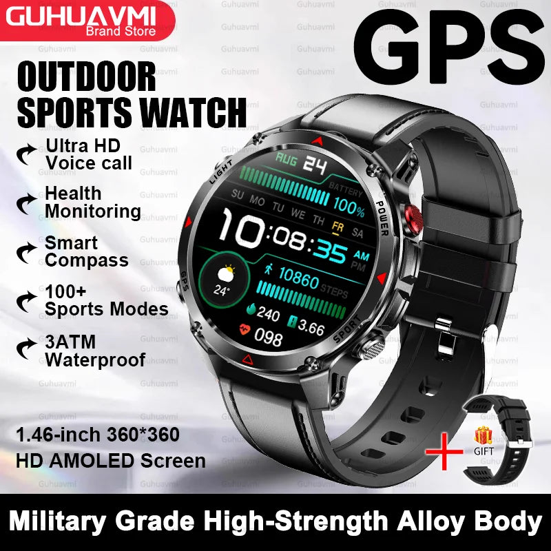 For HUAWEI Built-in GPS&Compass Military smart watches for men 1.46" HD AMOLED Swim Sport Fitness Waterproof BT Call Smartwatch