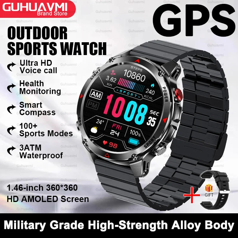For HUAWEI Built-in GPS&Compass Military smart watches for men 1.46" HD AMOLED Swim Sport Fitness Waterproof BT Call Smartwatch