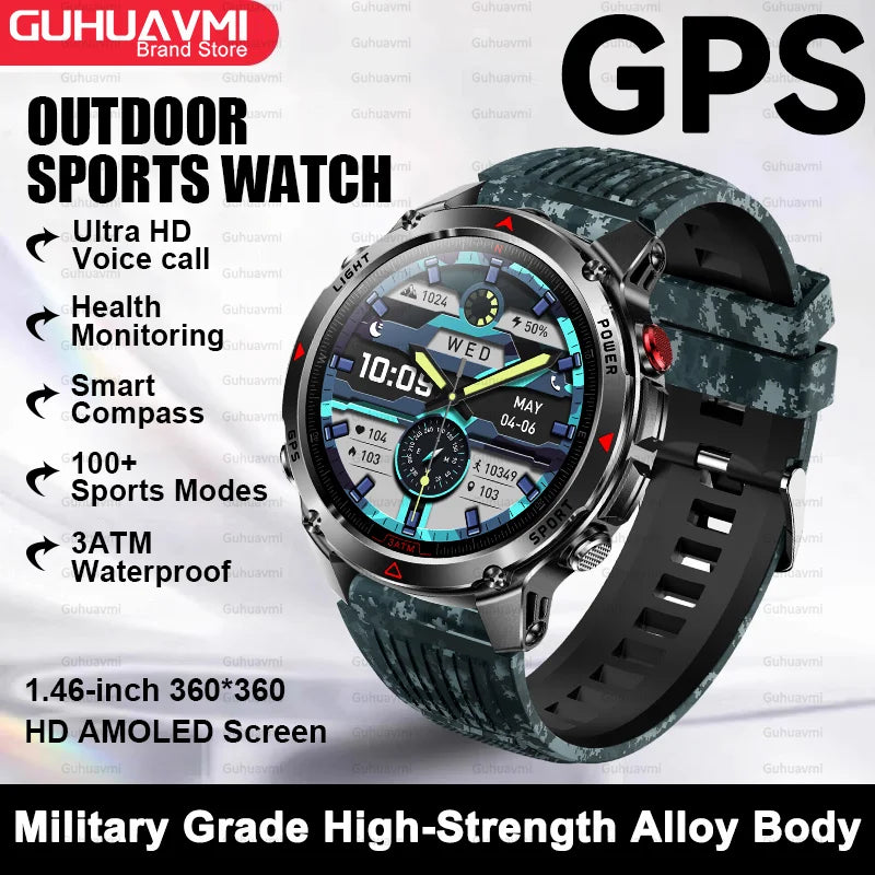 For HUAWEI Built-in GPS&Compass Military smart watches for men 1.46" HD AMOLED Swim Sport Fitness Waterproof BT Call Smartwatch