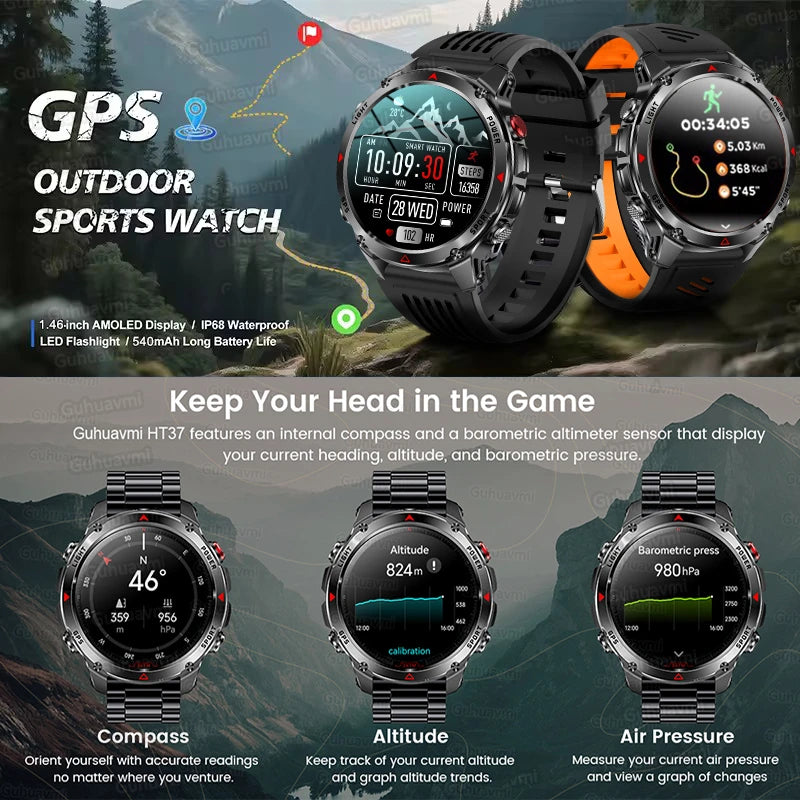 For HUAWEI Built-in GPS&Compass Military smart watches for men 1.46" HD AMOLED Swim Sport Fitness Waterproof BT Call Smartwatch