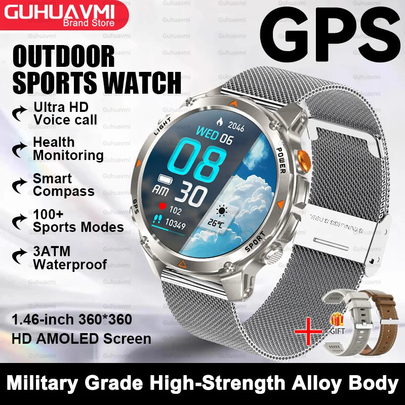 For HUAWEI Built-in GPS&Compass Military smart watches for men 1.46" HD AMOLED Swim Sport Fitness Waterproof BT Call Smartwatch