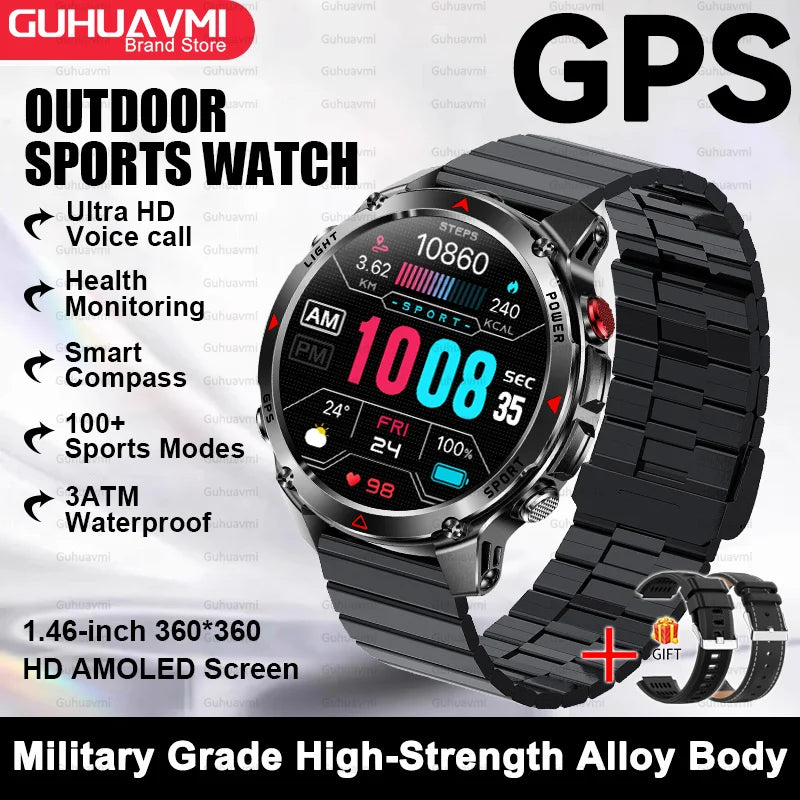 For HUAWEI Built-in GPS&Compass Military smart watches for men 1.46" HD AMOLED Swim Sport Fitness Waterproof BT Call Smartwatch