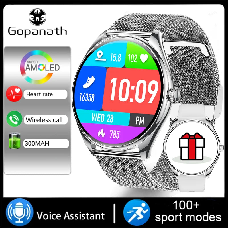 2024 Luxury Women's AMOLED HD Screen Smartwatch Bluetooth Call Connection Phone Men's Watch Health Monitor Sports SmartwatchNew