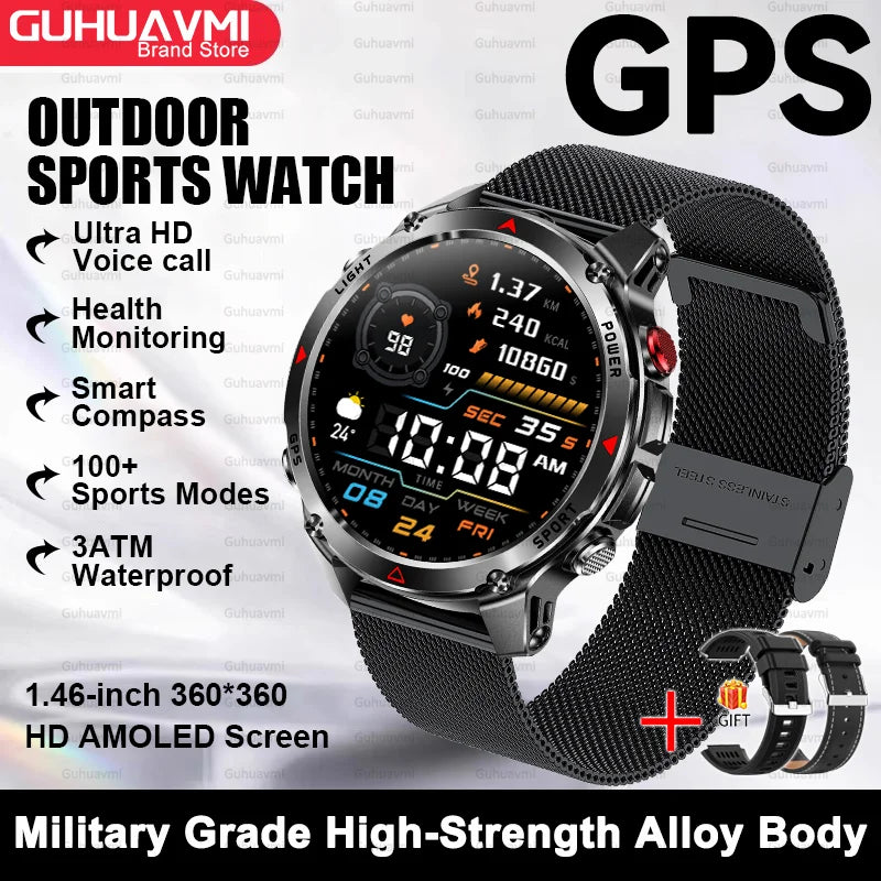 For HUAWEI Built-in GPS&Compass Military smart watches for men 1.46" HD AMOLED Swim Sport Fitness Waterproof BT Call Smartwatch
