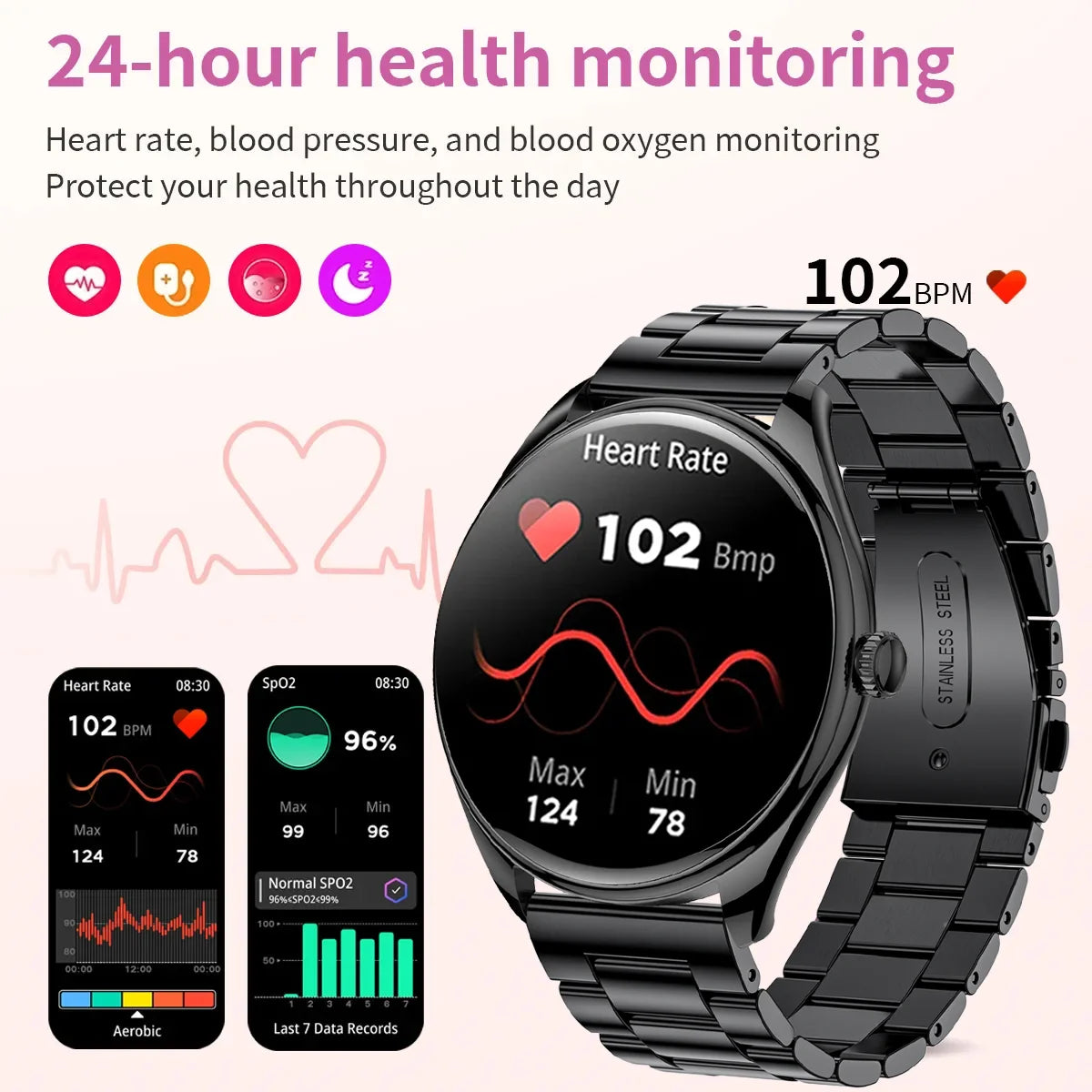 2024 Luxury Women's AMOLED HD Screen Smartwatch Bluetooth Call Connection Phone Men's Watch Health Monitor Sports SmartwatchNew