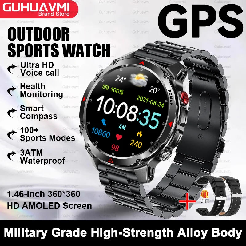 For HUAWEI Built-in GPS&Compass Military smart watches for men 1.46" HD AMOLED Swim Sport Fitness Waterproof BT Call Smartwatch