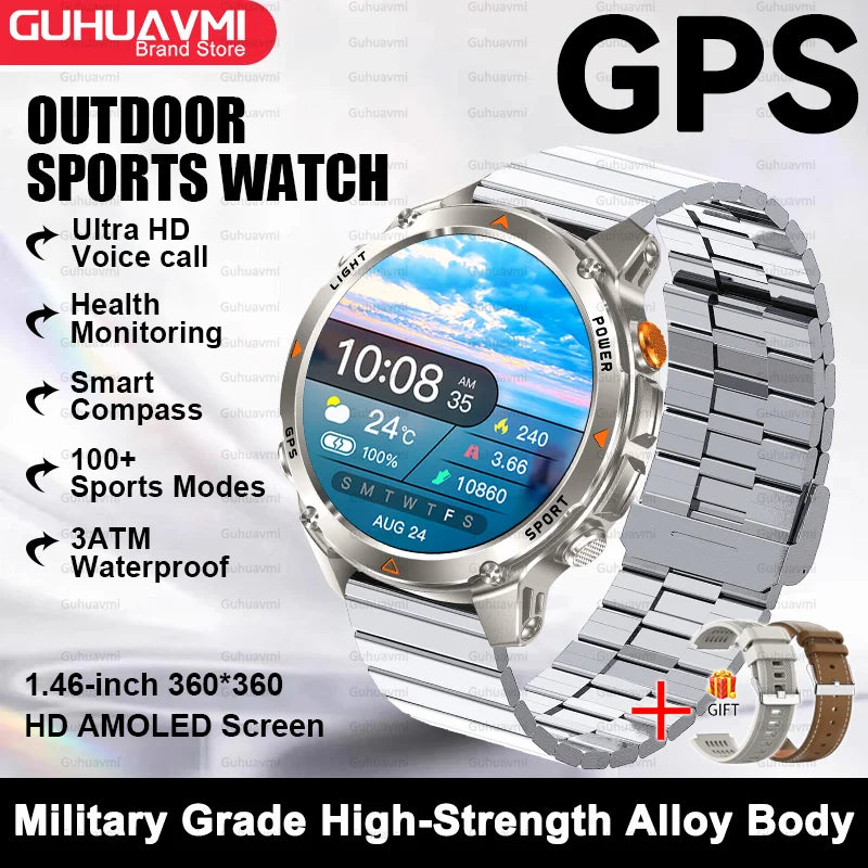 For HUAWEI Built-in GPS&Compass Military smart watches for men 1.46" HD AMOLED Swim Sport Fitness Waterproof BT Call Smartwatch