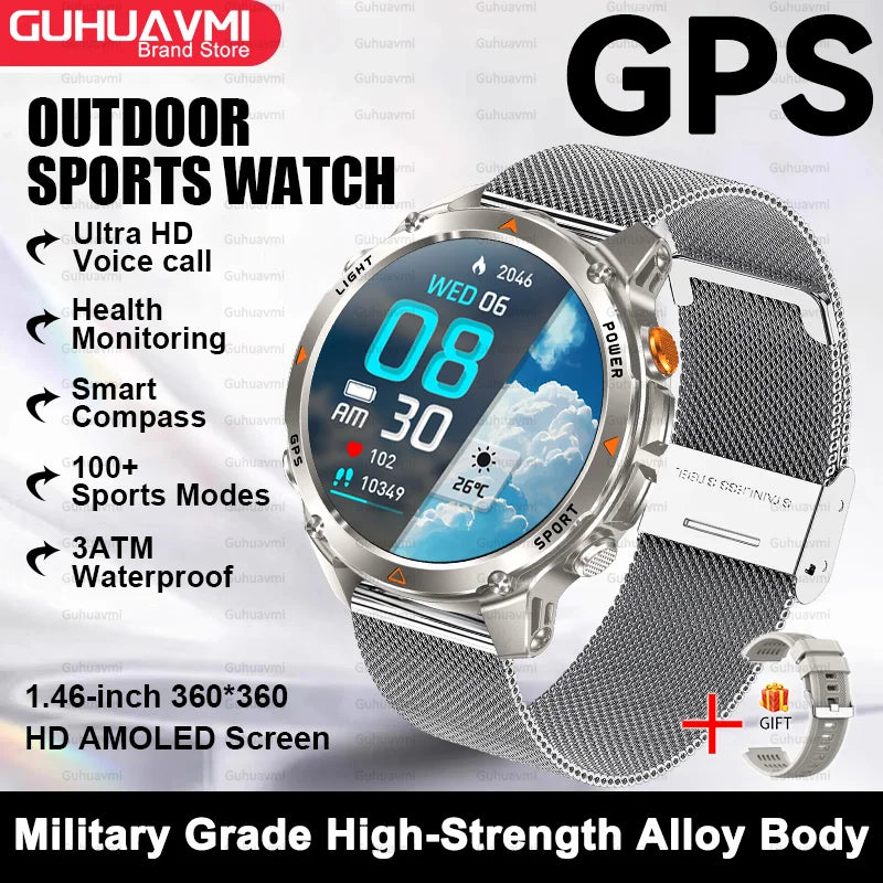 For HUAWEI Built-in GPS&Compass Military smart watches for men 1.46" HD AMOLED Swim Sport Fitness Waterproof BT Call Smartwatch