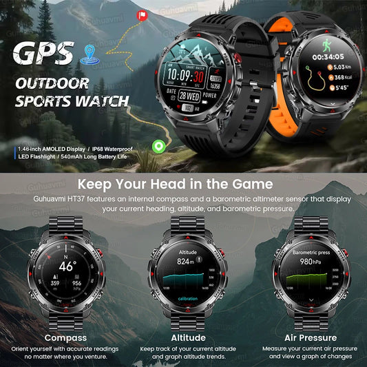 For HUAWEI Built-in GPS&Compass Military smart watches for men 1.46" HD AMOLED Swim Sport Fitness Waterproof BT Call Smartwatch